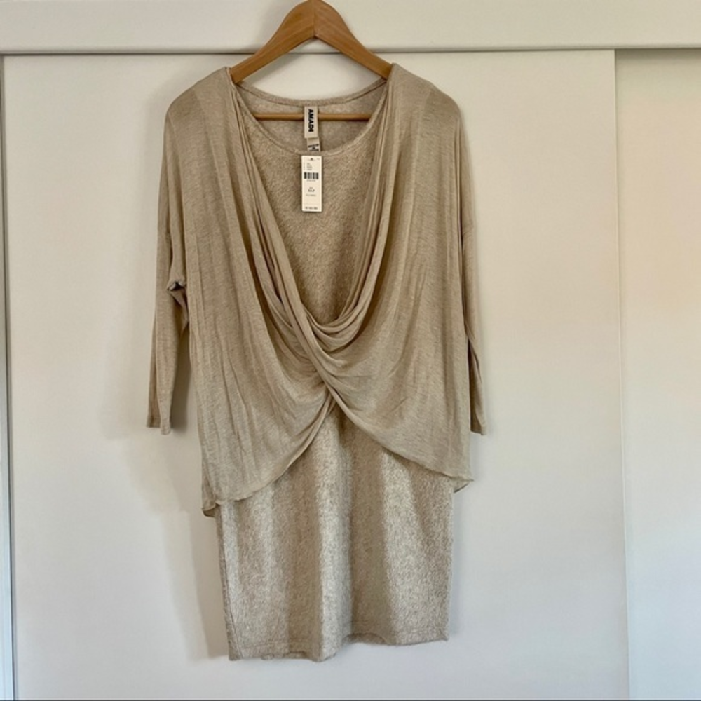 Amadi Anthropologie Neutral‎ Sweater Dress Layered Drape XS P Cream